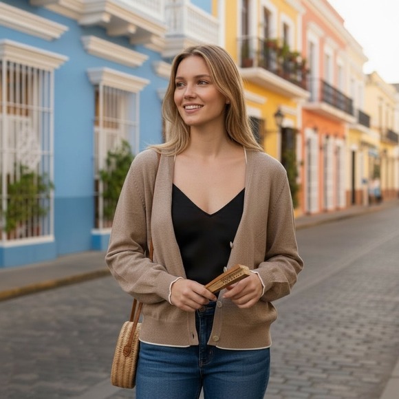 Scotch & Soda Sweaters - Scotch Soda Amsterdam Women's Beige Cardigan V Neck Button‎ Front Knit Size XXL